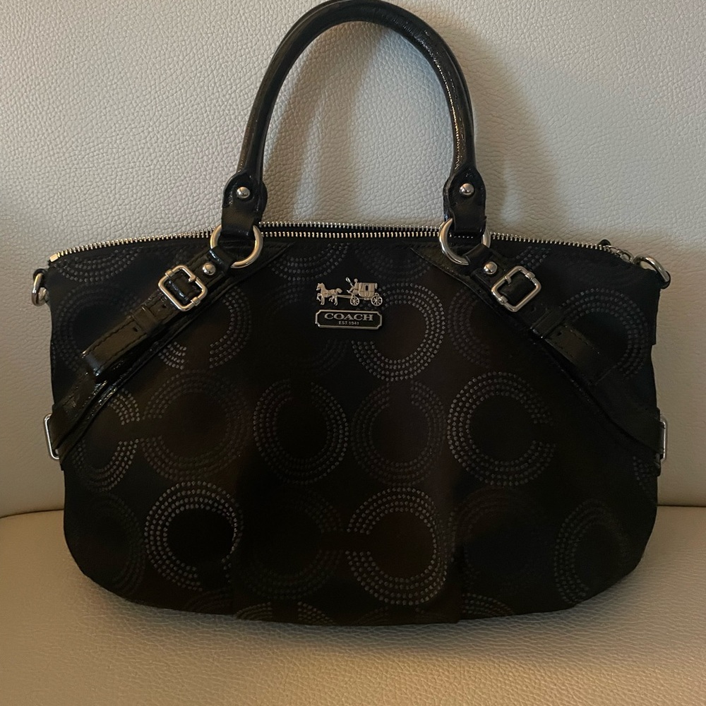 Coach Black Satchel with Silver Accents. Great condition. Strap not included.
